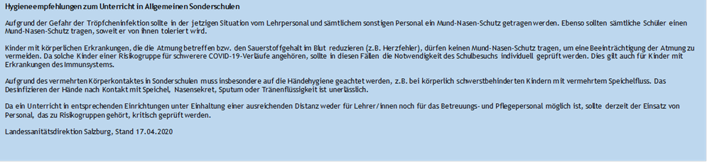 Hygieneempfehlung Landesdirektion